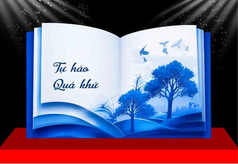 File corel - Mẫu phông nền sân khấu cuốn sách 3D tự hào quá khứ