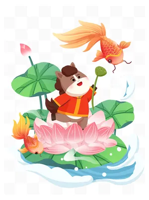 Hình minh họa chú ngựa vui vẻ trên lá sen – Thiết kế PSD