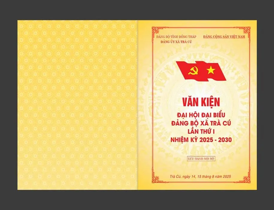 Bìa văn kiện Đại hội đại biểu Đảng bộ xã Trà Cú lần thứ I nhiệm kỳ 2025–2030 File Corel