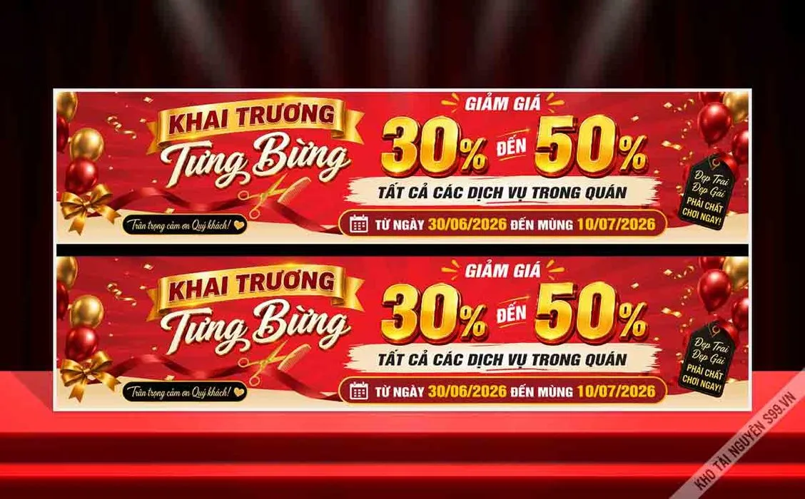 File Corel - Mẫu thiết kế băng rôn tưng bừng khai trương giảm giá khuyến mãi 