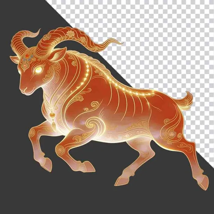 Hình ảnh linh vật dê vàng phong thủy phát sáng tách nền - File PNG