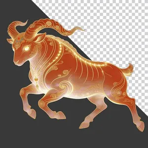 Hình ảnh linh vật dê vàng phong thủy phát sáng tách nền - File PNG