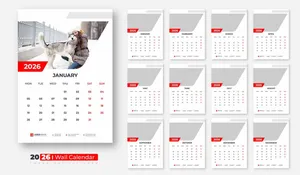 Mẫu lịch treo tường 2026 vector bố cục hiện đại kèm chỗ ảnh minh họa
