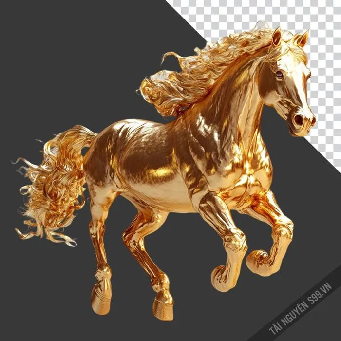 File PNG ngựa vàng galloping 3D sang trọng cho thiết kế Tết 2026