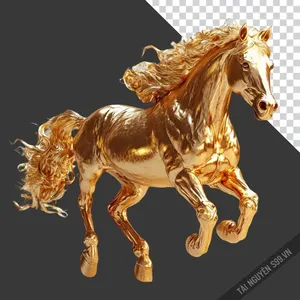 File PNG ngựa vàng galloping 3D sang trọng cho thiết kế Tết 2026