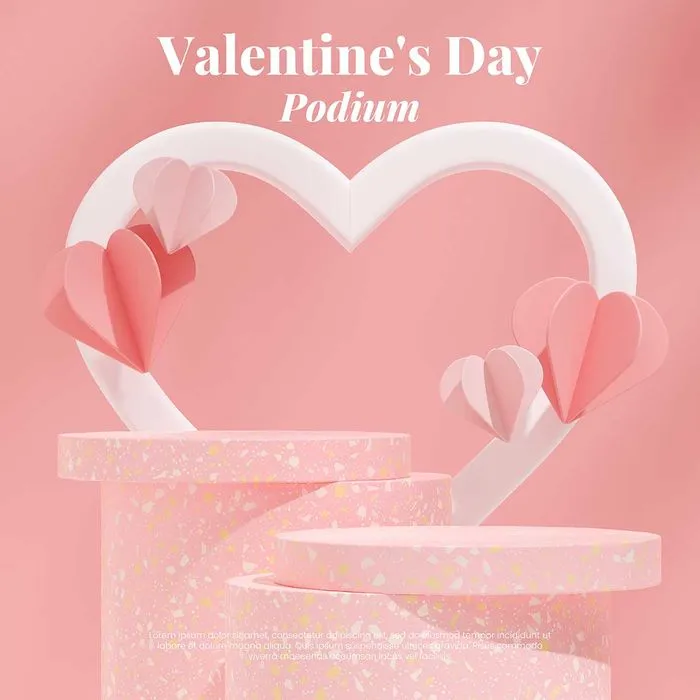 File EPS sân khấu Valentine hồng pastel hình trái tim 3D