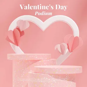 File EPS sân khấu Valentine hồng pastel hình trái tim 3D