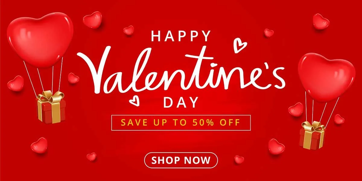 Banner Valentine nền đỏ bóng bay tim hộp quà File EPS