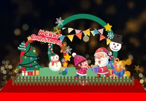 Ông già Noel, người tuyết, bé gái và cây thông trong khung cảnh Giáng sinh. File Corel