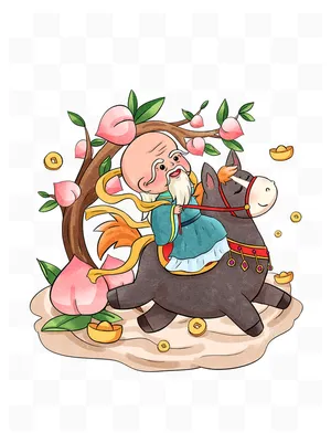 File PDS Ông Thọ cưỡi ngựa đào tiên tiền vàng Tết