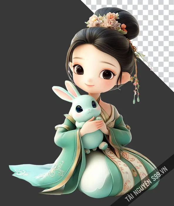 Chị Hằng chibi ôm thỏ ngọc đáng yêu file PNG