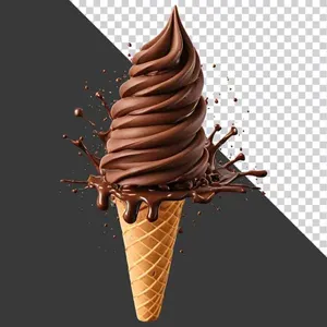 Hình ảnh kem ốc quế socola xoắn ốc 3D văng trào tách nền File PNG