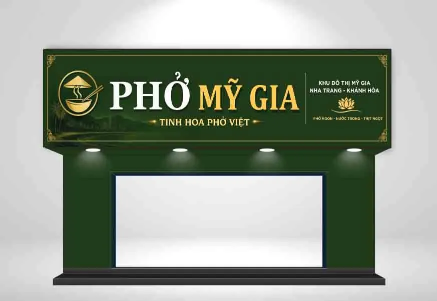 Mẫu thiết kế bảng hiệu quán Phở Mỹ Gia tinh hoa phở Việt File Corel