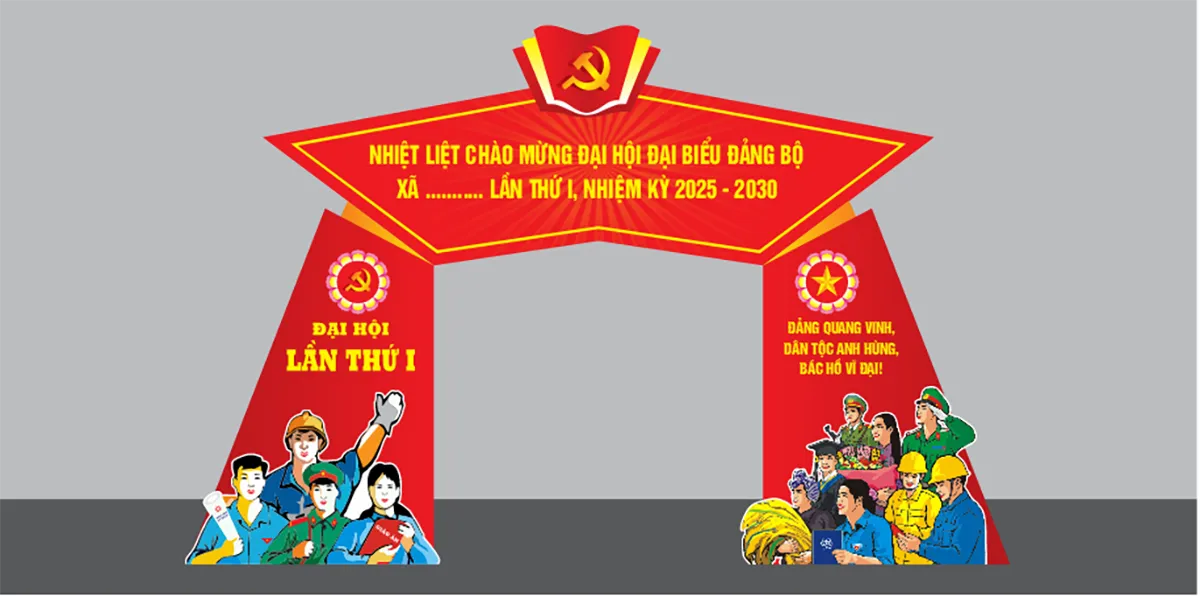 File Corel cổng chào Đại hội đại biểu Đảng bộ xã nhiệm kỳ 2025 - 2030