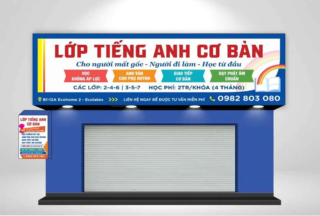Biển Quảng Cáo Lớp Học Tiếng Anh Cơ Bản - File CDR Dễ Chỉnh Sửa
