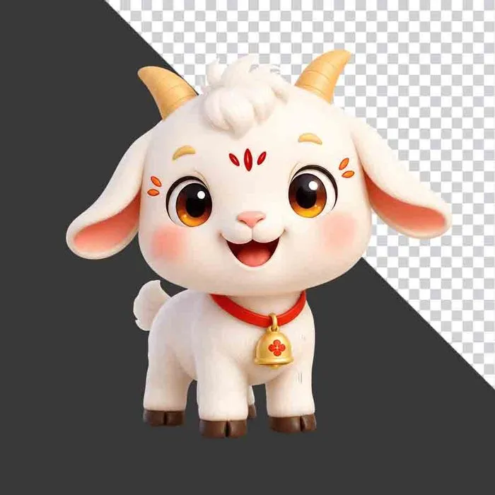 Hình ảnh chú dê trắng 3D dễ thương phong cách chibi nền trong suốt - File PNG