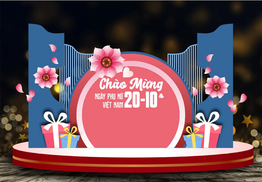 File corel Mẫu sân khấu Chào Mừng Ngày Phụ Nữ Việt Nam 20/ 10 hoa đào quà tặng 