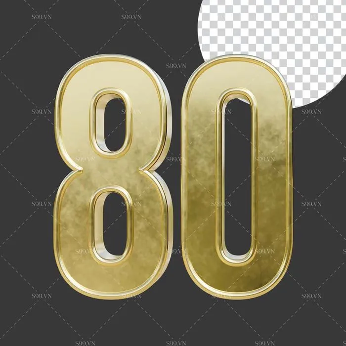 Số 80 3D chất liệu màu vàng gold file PNG chất lượng cao - Mẫu 2