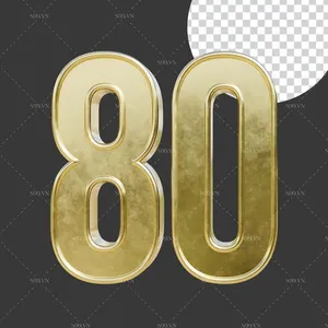 Số 80 3D chất liệu màu vàng gold file PNG chất lượng cao - Mẫu 2