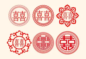 6 kiểu chữ hỷ vector hoa văn truyền thống - File EPS và AI