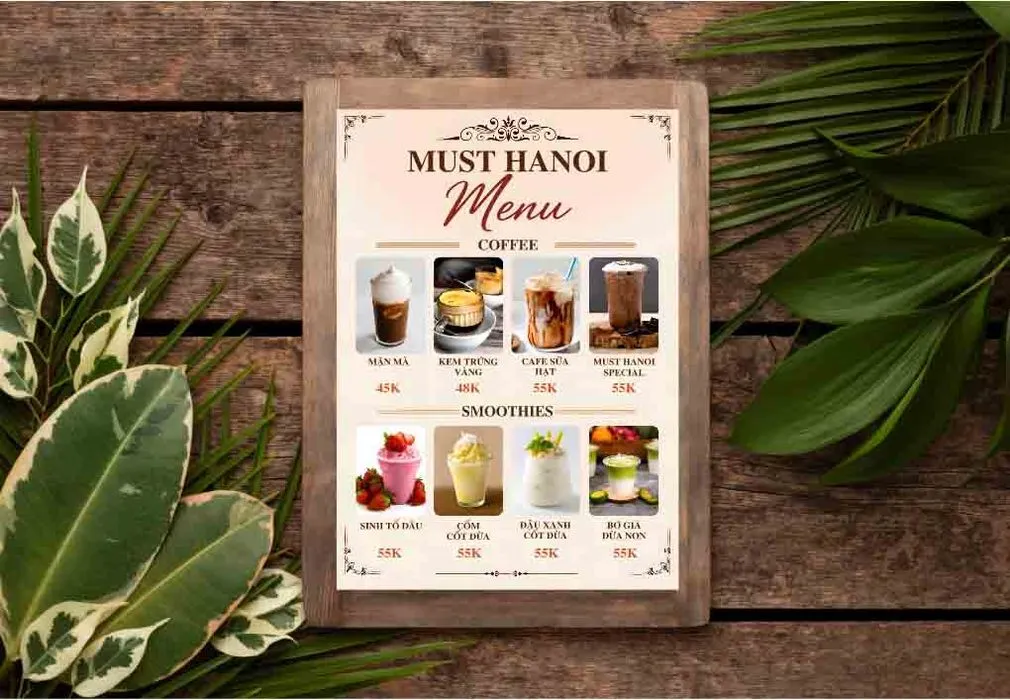 Mẫu thiết kế menu quán cà phê Must Hanoi phong cách mộc mạc File Corel