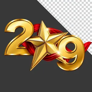 File PNG Số 2/9 Vàng Gold 3D Kèm Ngôi Sao Và Dải Lụa Đỏ Quốc Khánh