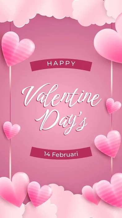 File EPS thiệp Valentine hồng dễ thương trái tim bay