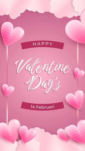 File EPS thiệp Valentine hồng dễ thương trái tim bay