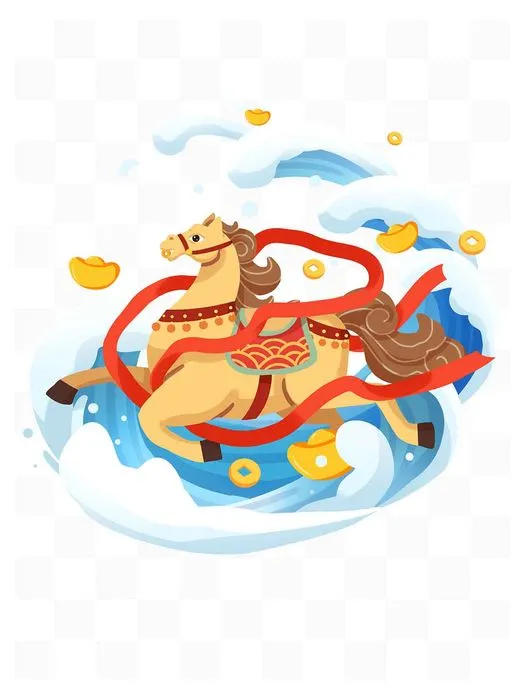 Minh Họa Ngựa Vàng May Mắn Đang Chạy – File PSD Đa Lớp Chất Lượng Cao