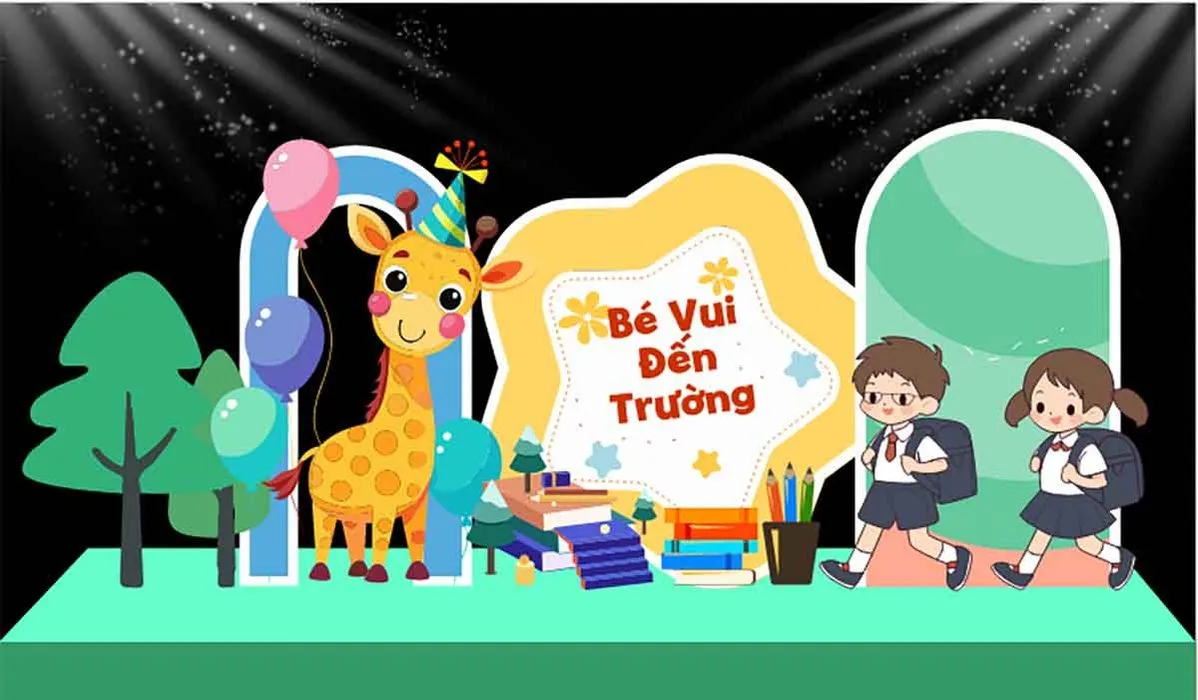 Phông sân khấu bé vui đến trường File Corel