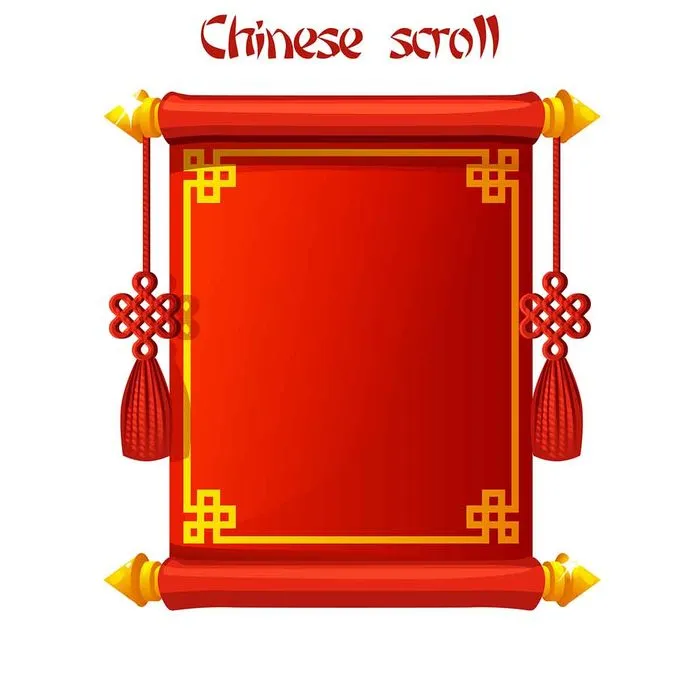 Cuốn thư đỏ vàng treo trang trí Tết Vector