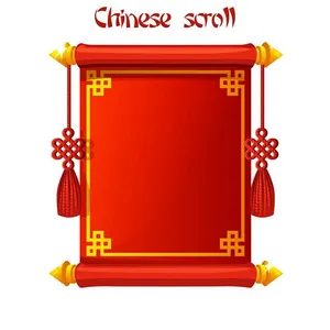 Cuốn thư đỏ vàng treo trang trí Tết Vector