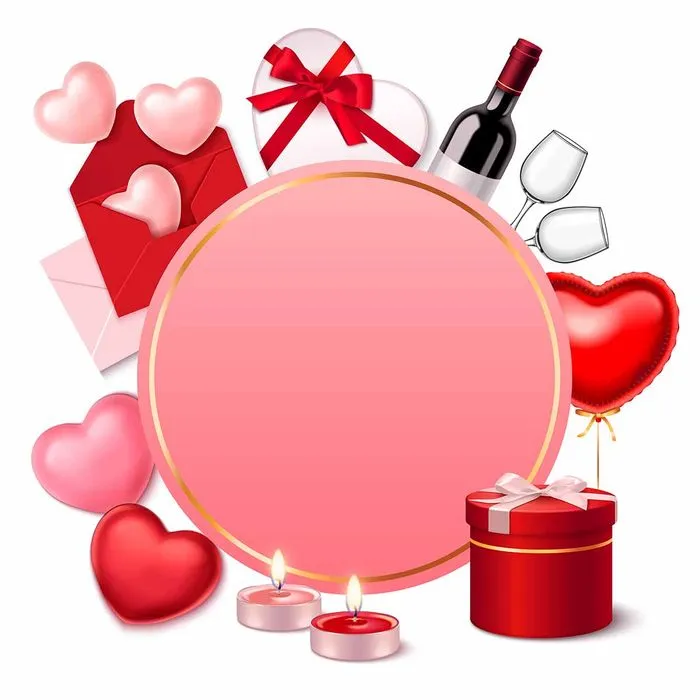 Khung Valentine quà rượu nến trái tim File EPS