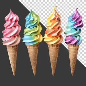 Bộ 4 Kem Ốc Quế Đa Sắc PNG Chất Lượng Cao cho Thiết Kế Đồ Họa