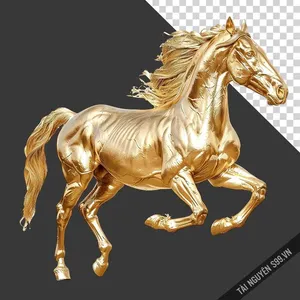 File PNG ngựa vàng 3D phi nước đại đầy sức mạnh năm mới 2026