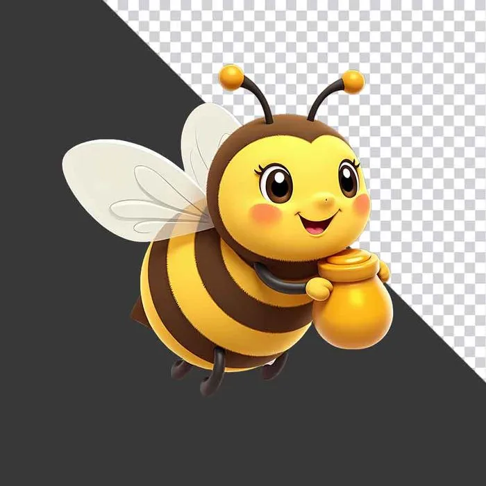 Ong Hoạt Hình Dễ Thương Với Hũ Mật Ong - File PNG Chất Lượng Cao