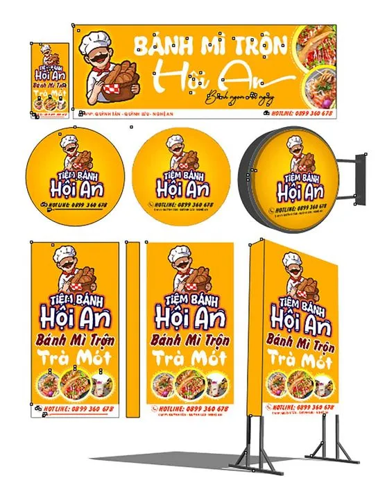 File Corel thiết kế bảng hiệu tiệm bánh mì trộn Hội An