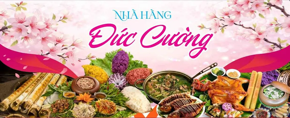 Background Biển Bảng Nhà Hàng Đức Cường Hoa Anh Đào & Món Ăn CDR