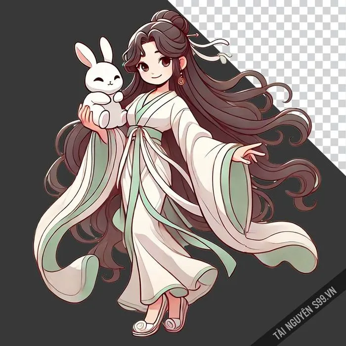 File PNG ảnh chị hằng bên thỏ ngọc - Tài liệu ngày lễ Trung Thu