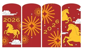 Bao lì xì Tết 2026 ngựa vàng đỏ Happy New Year File EPS