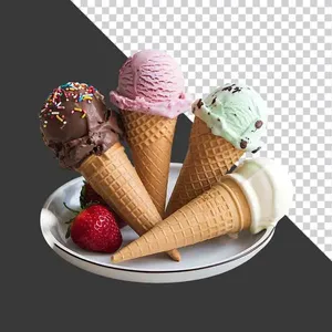 Bộ 4 Kem Ốc Quế Đầy Màu Sắc - Ảnh PNG Chất Lượng Cao