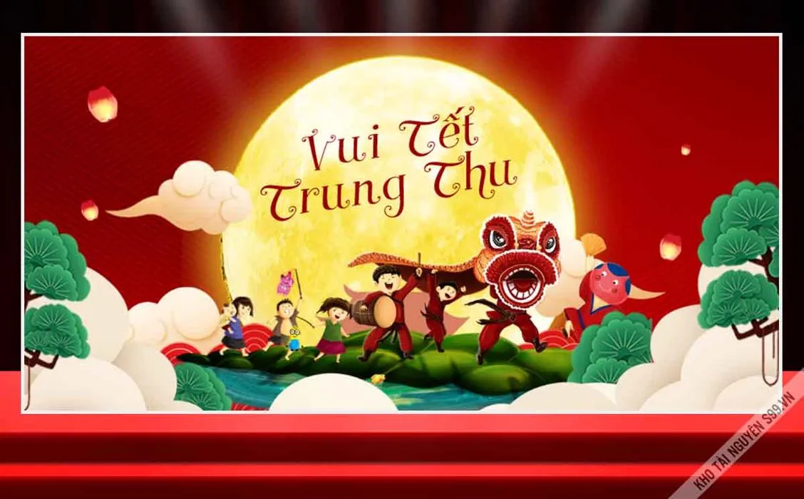 Backdrop Vui Tết Trung Thu phong cách thiếu nhi - File Corel