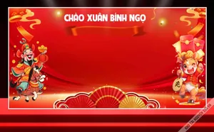 File corel Chào xuân Bính Ngọ nền đỏ Thần Tài linh vật ngựa