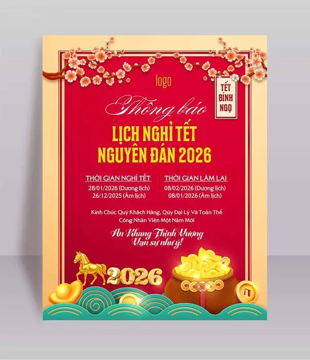 Thông báo lịch nghỉ Tết Nguyên Đán 2026 PSD