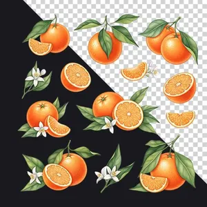 Bộ sưu tập quả cam vẽ tay File PNG kèm hoa lá