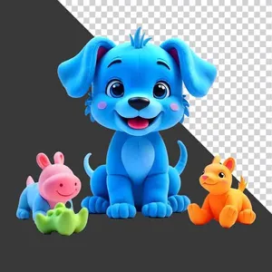 Chú Chó Xanh Hoạt Hình Đáng Yêu và Đồ Chơi - Tệp PNG Chất Lượng Cao
