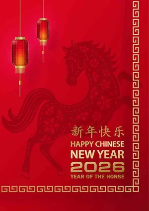 Thiệp Tết 2026 Ngựa Đỏ Trung Hoa Chúc Mừng Năm Mới - File JPG