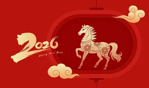 Hình Nền Năm 2026 Con Ngựa Trang Trí Hoa Văn Chúc Mừng Năm Mới