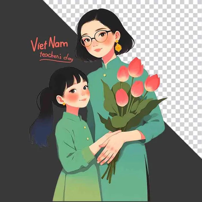 File PNG hình ảnh học sinh tặng hoa cô giáo nhân ngày nhà giáo Việt Nam