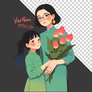 File PNG hình ảnh học sinh tặng hoa cô giáo nhân ngày nhà giáo Việt Nam